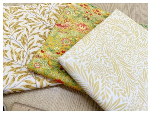 Cotton Fabric Bundle - William Morris Prints - Ochre Yellow - 3 x 0.5m Lengths - Craft Dress Fabric Material