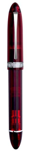 Erofa Majohn V60 - Penna stilografica a stantuffo triangolare, con pennino EF, in resina rossa trasparente, con confezione regalo
