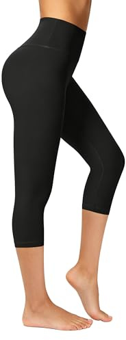 Enjoyoga Leggings Damen 3/4 mit Innentasche - High Waist Sporthose Laufhose für Sport Yoga Gym (DE/NL/SE/PL, Alphanumerisch, Einheitsgröße, Regular, Regular, L-XL, Schwarz)