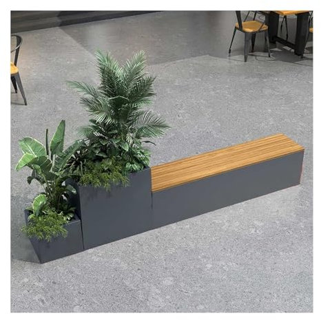 WANGHAI-666 Flowerbox with Bench Outdoor Stainless Steel Raised Garden Bed with Bench DIY Assembly Weather-Resistant Planter Boxes for Flowers Fruit Vegetable Bench with Planter(Medium)