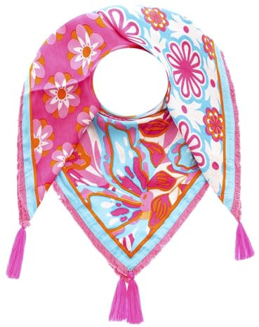 Zwillingsherz Viereckstuch aus nachhaltiger 100% Bio Bambusviskose Organic Freizeitschal Viereck Schal Halstuch Tasseln - Frühlingsschal Sommerschal Stola Frauen Damen Flower Blumen