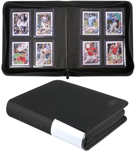 Top Loader Binder, 128 Cards, 4 Pocket Zipper Binder for 3 x 4 Top Loader, Ringless Side-Loading Pages, Collectible Sports & Trading Card Album