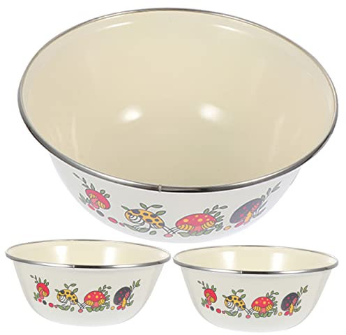 Didiseaon 3pezzi Ciotola Smaltata Per Insalata Contenitore Per Alimenti Bocca Arrotondata Spesso Per Stabilità Design Impilabile Per Cucina