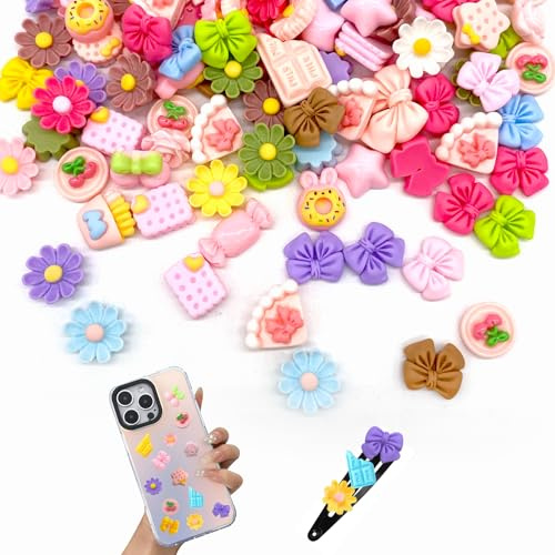 100 st Kawaii söta 3D-hartsberlocker med platt rygg, Kawaii-tillbehör, kreativa fritidstillbehör, telefonskal, fotoramar