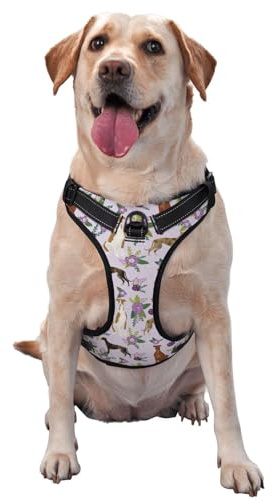 Windhund Blumen Hell Lila, Haustiergeschirr, Verstellbares reflektierendes Hundegeschirr, Haustierleinenweste,L