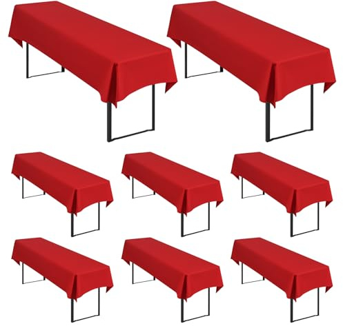 Showgeous 8 Stück Biertisch-Tischdecken für Bierzeltgarnitur, Rot | 250 x 100cm, Blickdichte, waschbare Polyester-Tischdecken für 50 und 70 cm breite Biertische und Bierzeltgarnituren