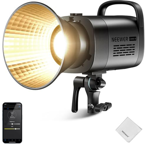 NEEWER CB60B 70W LED Video Light 2.4G/APP Control, Bi Color 2700-6500K 34000Lx CRI97+/12 Scenes/Bowens Mount COB Continuous Output Lighting with Cleaning Cloth for Studio Photography Video Recording