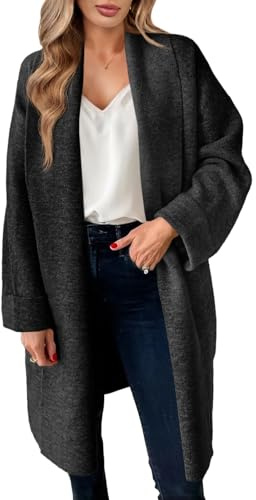 Saodimallsu Strickjacke Damen Leichte Oversize Longjacke Cardigan Open Front Sweater Casual Einfarbig Strickmantel