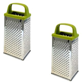 Fackelmann 9343950 Lot de 2 Râpes à 4 faces en acier inoxydable et plastique biosourcé, Râpe à fromage et à légumes, Vert, Plastique bio, Acier inoxydable, 24x10,5cm