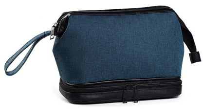 Beauty case uomo da viaggio – Borsa toilette impermeabile, organizer rasoio con manico, scomparto asciutto/bagnato in tessuto Oxford, piccolo e compatto (Blu)
