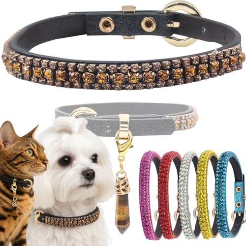PEARLY JUN Wasserdiamant Welpen Halsband, S Champagner Glänzende Diamant Katze Halsband, Süße Luxus Kristall Haustier Welpen