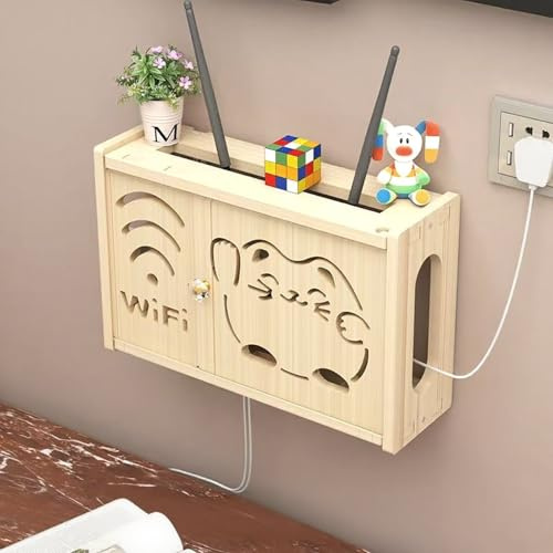 STCERY Caja De Almacenamiento Para Router Wifi, Armario Multimedia Colgante De Madera, Ocultador De Caja Wifi, Organizador Invisible, Ventilación Y Disipación De Calor(Beige 2,36cm/14.2in)