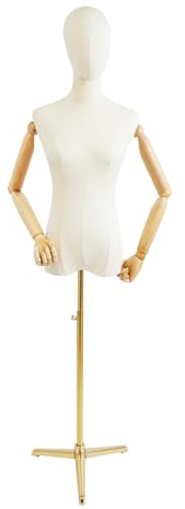 Schaufensterpuppe Weiblich Schneiderpuppe, Kleidung Display Modell Körper Stand mit Kopf Arme Basis, Verstellbarer Höhe 65 bis 120cm, Schneiderbüste für Boutiquen Bekleidungsgeschäfte (Gold, L)