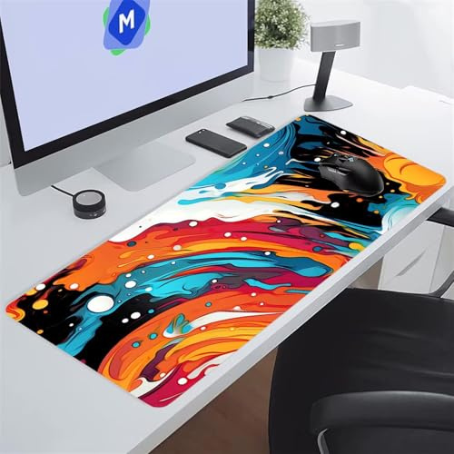 Tappetino Mouse XXL Gaming 1200x600x3 mm Fluido Arancione Verde Tappetino per Mouse Grande Cuscinetto per Tastiera Grande da Scrivania Gaming Mousepad Lavabile per Ufficio e casa