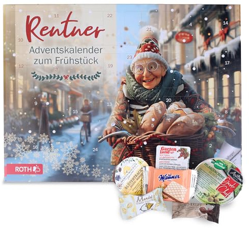 Roth Pensioner Advent Calendar 2025 - Enjoyable Breakfast Surprises with Jam, Honey, Spreads, Coffee & Tea - 24 Small Delicacies - Original Present Idea for Seniors at Christmas