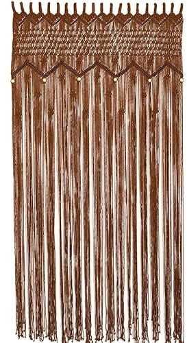 Equeen Handicraft Macrame Curtain for Doorways 70x39 Inches, Boho Net Door Curtain for Bedroom Living Room, Handcrafted Bohemian Macrame Room Divider, Wedding Backdrop Decor, Brown
