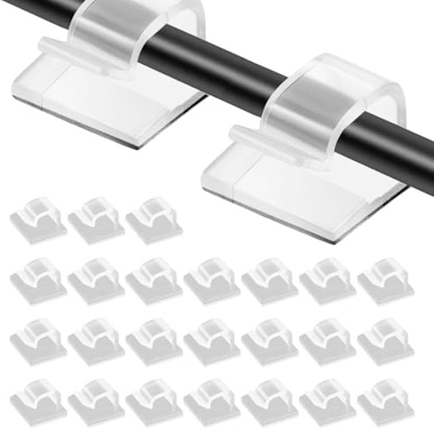 60PCS Cable Clips,Self Adhesive Wire Clips Organizer Cord Managemen | Sticky Wire Tidy Hooks for Cable Management, Christmas Hanging Decorations Fairy Light - Transparent
