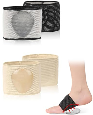 FUGLUS 2 pares de vendajes para pies, calcetines alivian dolor plantar con almohadillas de gel, cuidado pies S/Eur 35-39, negro y beige