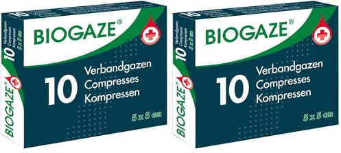 Bio Gaze Kompressen 5 cm x 5 cm, Inhalt 10 Stück (Packung mit 2)
