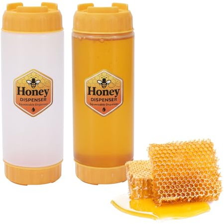 Punorric 2 Pack Honey Dispenser 500ml - Plastic Honey Squeeze Jar, Syrup Dispenser Refillable Plastic Bottles for Storing, Dispensing Syrup, Home Cooking & Catered Events