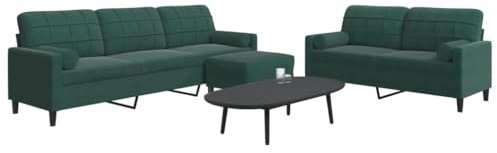 ROMHZKS Samt Sofagarnitur 3-TLG mit Metallgestell und Nackenrollen, Bequemes Polstermöbel für Wohnzimmer, Graue Couchgarnitur inklusive Hocker, Modernes Design für Entspannung