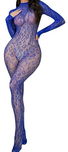FRENZCOY Women's Sexy Lingerie Fishnet Bodysuit Long Sleeve BodyStockings for Women Mesh Bodysuit 70-165 lbs
