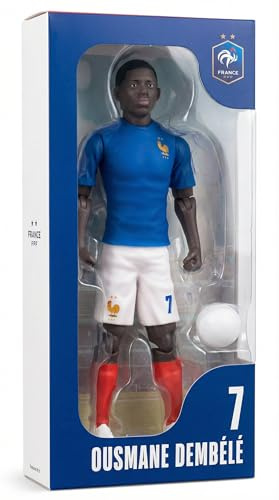 Megableu - Figura FFF Dembélé N°7-20 cm - Grande statuetta calciatore realistica e articolata 10 punti - Licenza ufficiale della squadra francese - Giocattolo calcio con palloncino - Idea regalo Fan