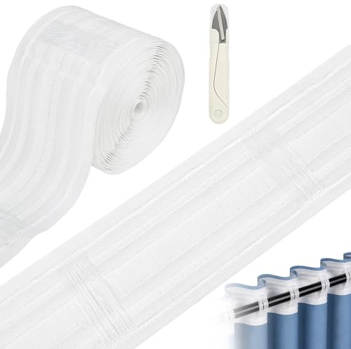 Gardinenband 10m x 8,5cm, Kräuselband Gardinen, Gardinenband Vorhangband | zum Aufnähen, weißes Schlaufenband für Gardinen mit U-Schere Für Haken, Stangen & Schienen, Fenster, Schrank, Wohnmobil