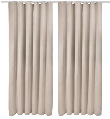 Beautissu 2er Set Blackout Vorhang Blickdicht 140x245 cm Creme – Kräuselband Verdunklungsvorhänge Gardine Set mit Universalband für Lange Fenster Wohnzimmer Schlafzimmer – Amelie BK