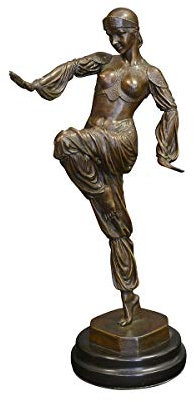 Antike Fundgrube Bronze Figur Bronzeskulptur exotische Tänzerin mit Marmorsockel H: 36,5cm (8481)