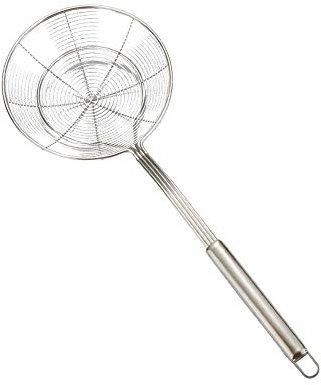 Tonsee Küchen Seiher Edelstahl Festspinnen-Sieb-Skimmer-Pfanne Feinmaschig Siebkopfgrößen Durchmesser 14cm Lang 40 cm Nudelsieb Schaumlöffel Puderzuckerstreuer Küchen Zubehör (Silber)