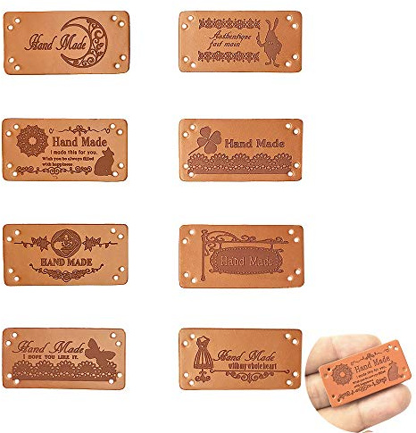 Juland 40 Stück Handmade Kunst Leder Labels Etiketten Tags PU Kleidung Tasche Näharbeit Deko DIY Kleideretiketten Rechteck Nähen Webetiketten Lederlabel Schilder Aufnäher Handarbeit - 2x4cm