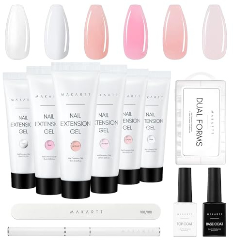 Makartt Poly Nail Gel Kit - Langanhaltendes 3D-Gel für Nagelkunst, schnelles Nagelaufbau-Verlängerungsgel natürliches Aussehen mit Basislack Decklack für Techniker Starter DIY Salon für Frau Design