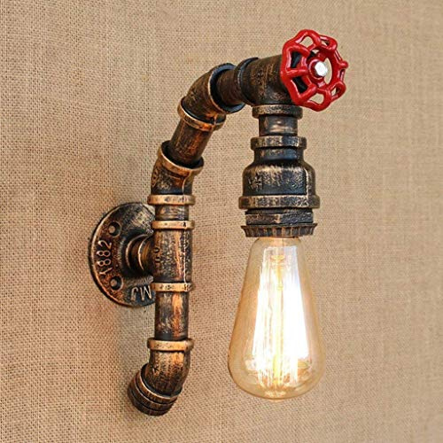 AHQX Vintage Retro Wandleuchte Industrie Metall Eisen Wasserrohr Wandlampe Rustikal Ländlich E27 Antikes Messing Restaurant Café Bar Küche Schlafzimmer Wand Lampe Wohnzimmer Korridor Wandbeleuchtung