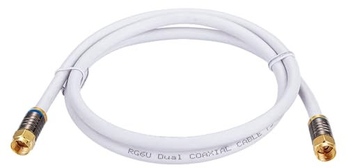 Cables Direct Online 1.5M White RG6 Coax Cable Dual Shield Outdoor/Indoor Coaxial BNC Extension Wire For Satellite Dish Cable TV Antenna