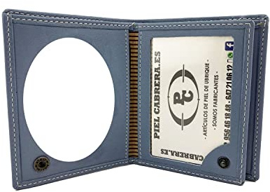 Piel Cabrera Cartera Porta Placa con Monedero para Guardia Civil, Policia Local, Proteccion Civil, Seguridad Privada, Cruz Roja. Mod. HONORES Libro Celeste