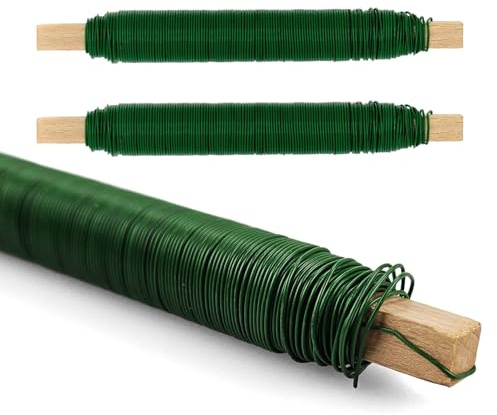 Netuno 3 x Floristendraht Grün auf Holzstab Blumendraht für Kränze Gestecke Dekoration Basteln Blumenarrangements stabiler Draht für Floristik Handwerk