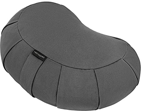 Retrospec Sedona Zafu Meditation Cushion Filled w/Buckwheat Hulls - Yoga Pillow for Meditation Practices - Machine Washable 100% Cotton Cover & Durable Carry Handle; Crescent, Stone