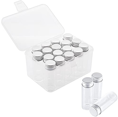 PH PandaHall 17pcs 14ml Vials Tiny Glass Bottles Clear Empty Jars | with Aluminum Top Screw Lids Small Mini Message Sample Bottle for Crafts Wedding Favors Decor Liquid Hold Jewellery Storage