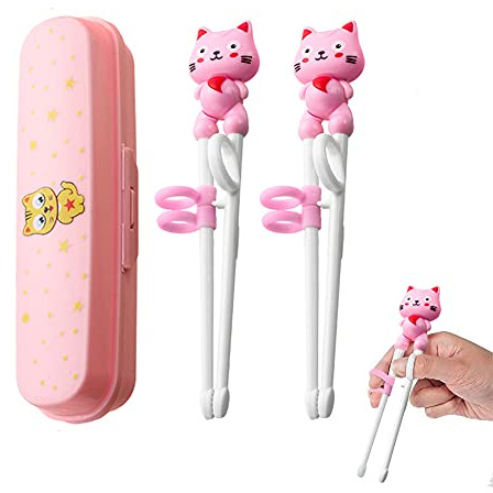 2 Stück Trainingsstäbchen für Anfänger mit Assistent, Training Essstäbchen, geeignet für Anfänger, Senioren und Kinder zum Trainieren von Stäbchen, chinesischen Stäbchen, Japanische Geschirr Set, Rosa