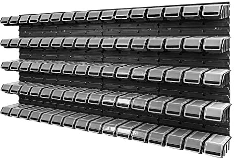 PAFEN Stapelbox Wandregal - 1544 x 780 mm - Lagersystem 80 Stück Boxen mit Deckel - Lagerregal Sichtlagerkästen Schüttenregal, Schwarz