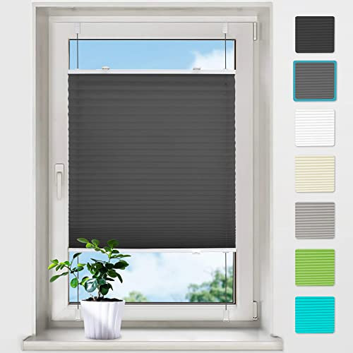 Plissee ohne Bohren Plissees Klemmfix - Anthrazit 35 x 100 cm (BxH) - Easyfix plisseerollo Jalousie Faltrollo Blickdicht - Sichtschutz - Sonnenschutz Fertifplissee - Rollos für Fenster und Tür