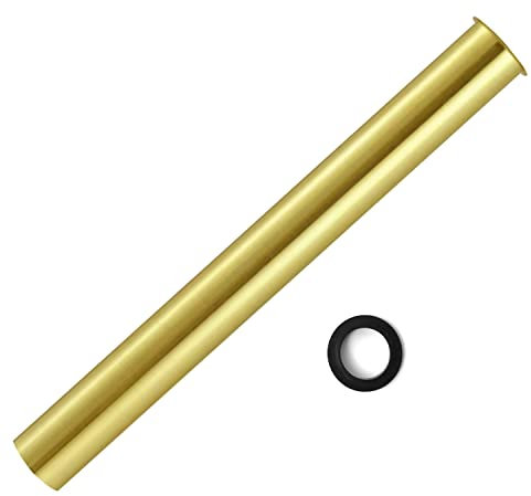 OPERMAXER Flanged Sink Tailpiece 1-1/4 in. OD, 12 inch Brass Extension Tube for Trap, Drain Connections, Siphon Immersion Pipe for Bathroom Under Sink, Brushed Gold