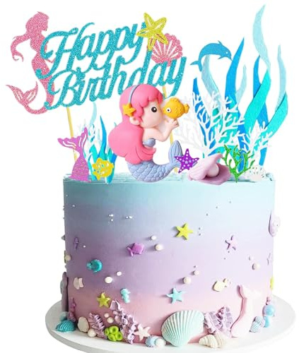 AODIGEGE Meerjungfrau Tortendeko Geburtstag Mädchen Kuchen Deko Ocean Theme Topper für Frauen Mermaid Party