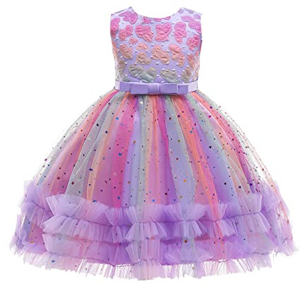 Robe de ballet sans manches en tulle pour filles avec imprimé pour fête de fin d'année, photographie de vacances, style court, robe de princesse, violet, 6-7 ans