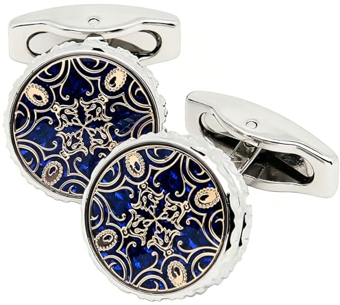 Jonwo filigran blommönster design män manschettknappar rund silver manschettknappar män manschettlänk bröllop skjorta fest födelsedag årsdag klänning, 15mm / 0,6 Zoll, Mässing, Ingen ädelsten