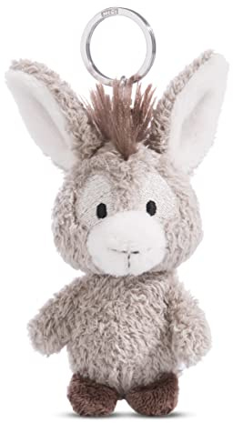 NICI 49030 Key Ring Donkeylee Donkey 10 cm Grey Sustainable Companion Cuddly Toy Pendant with Key Ring for Lanyard, Keychain and Key Holder