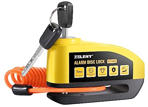 ZELENY Bloccadisco Moto Antifurto Moto con Allarme 110DB Pin 7mm, Accessori con Cavo Promemoria e Custodia per Il Trasporto, Impermeabili, Lucchetto Disco per Motocicletas Bici Moped