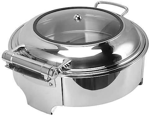 Fockety Runder Chafing Dish, Edelstahl Runder Buffet-Chafer, Chafer- und Buffetwärmer-Sets, Chafing Dish Buffet-Set mit Essenstablett Wasserschale Rolldeckel für Bankettpartys