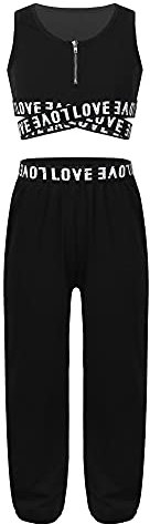iiniim Mädchen Sport Set Jogginganzug Sport BH Crop Top Oberteile mit Sport Hose Jogger Tanz Yoga Gym Trainingsanzug Schwarz 134-140